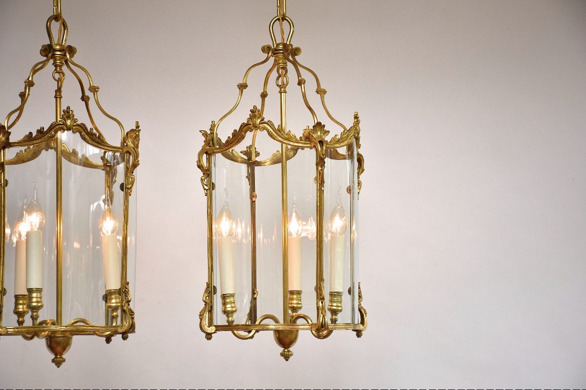 Pair Of Late 19th Century Gilt Bronze Lanterns-photo-4