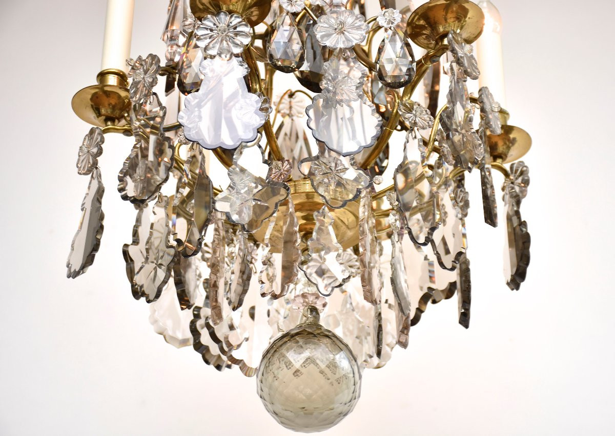 Lustre De Style Rococo En Laiton Doré Et Cristal-photo-3