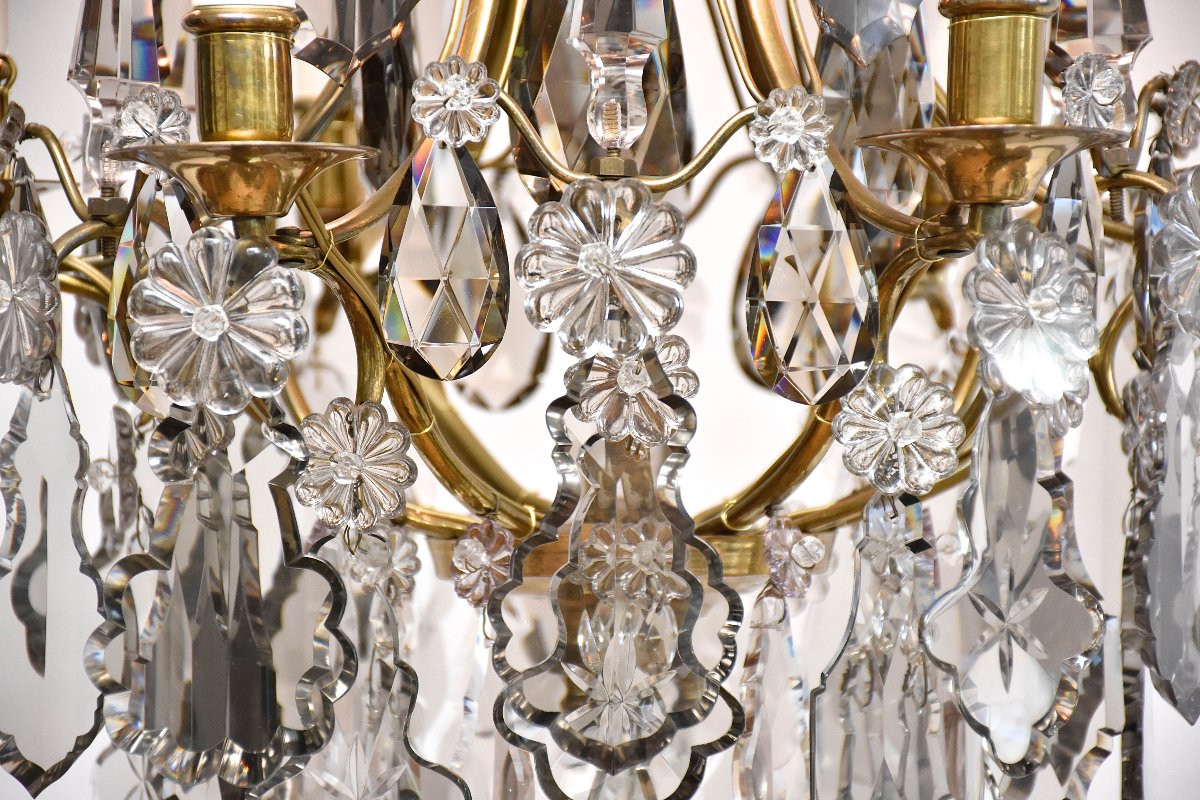 Lustre De Style Rococo En Laiton Doré Et Cristal-photo-3