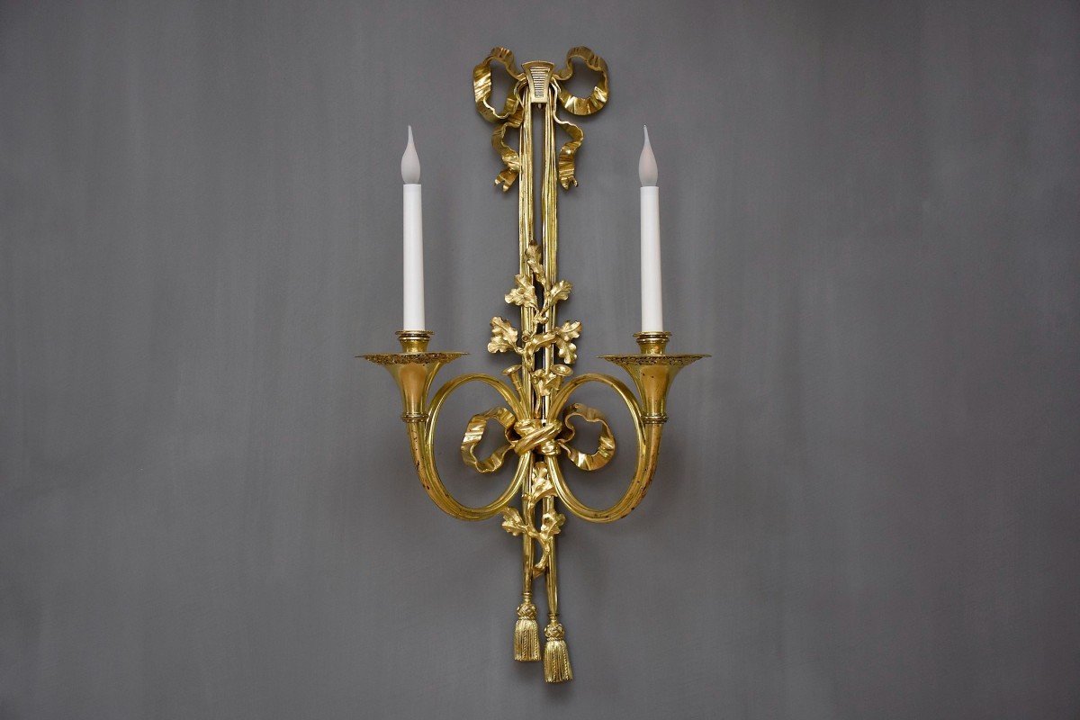 Pair Of Gilt Bronze Sconces In Louis XVI Style, 19th Century-photo-3