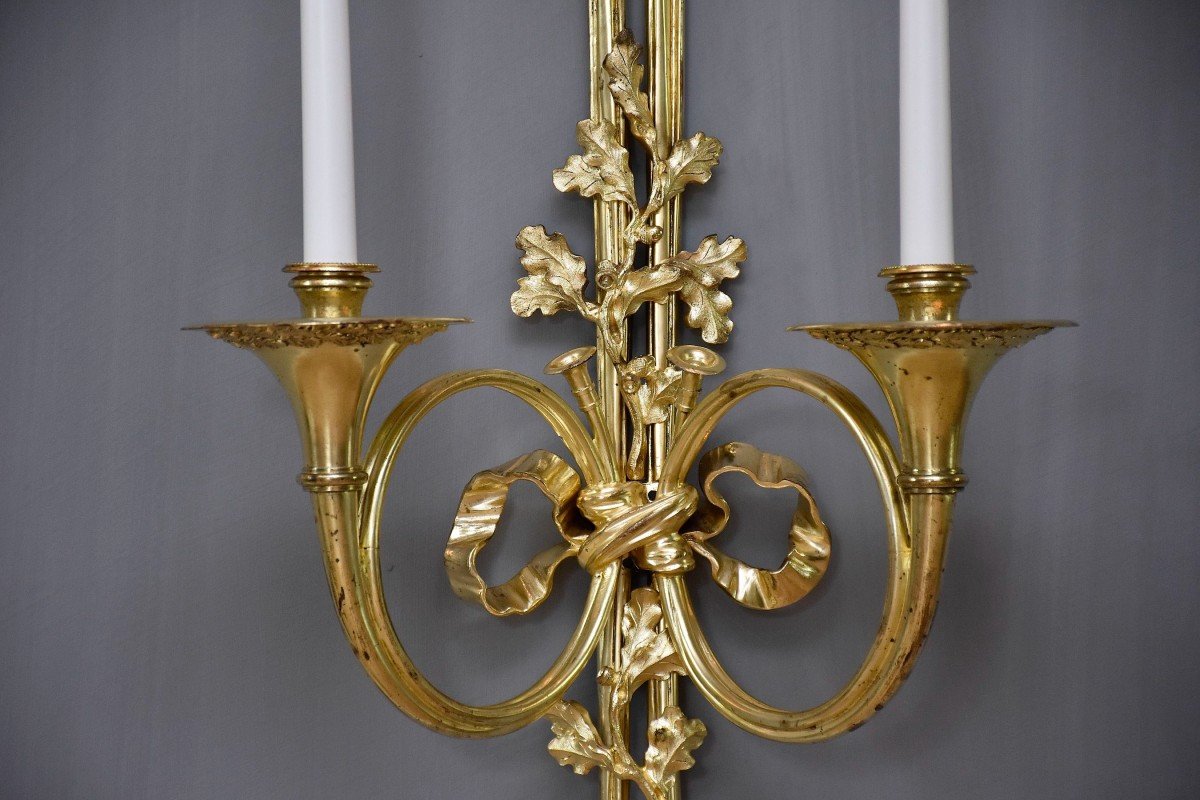 Pair Of Gilt Bronze Sconces In Louis XVI Style, 19th Century-photo-4