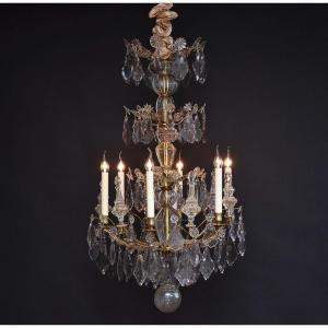 Louis XV Period Gilt Bronze And Crystal Chandelier