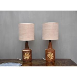 Pair Of Scandinavian Ceramic Table Lamps By Soholm Ca. 1960