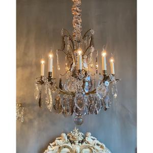 Lustre En Bronze Et Cristal, De Style Louis XV 