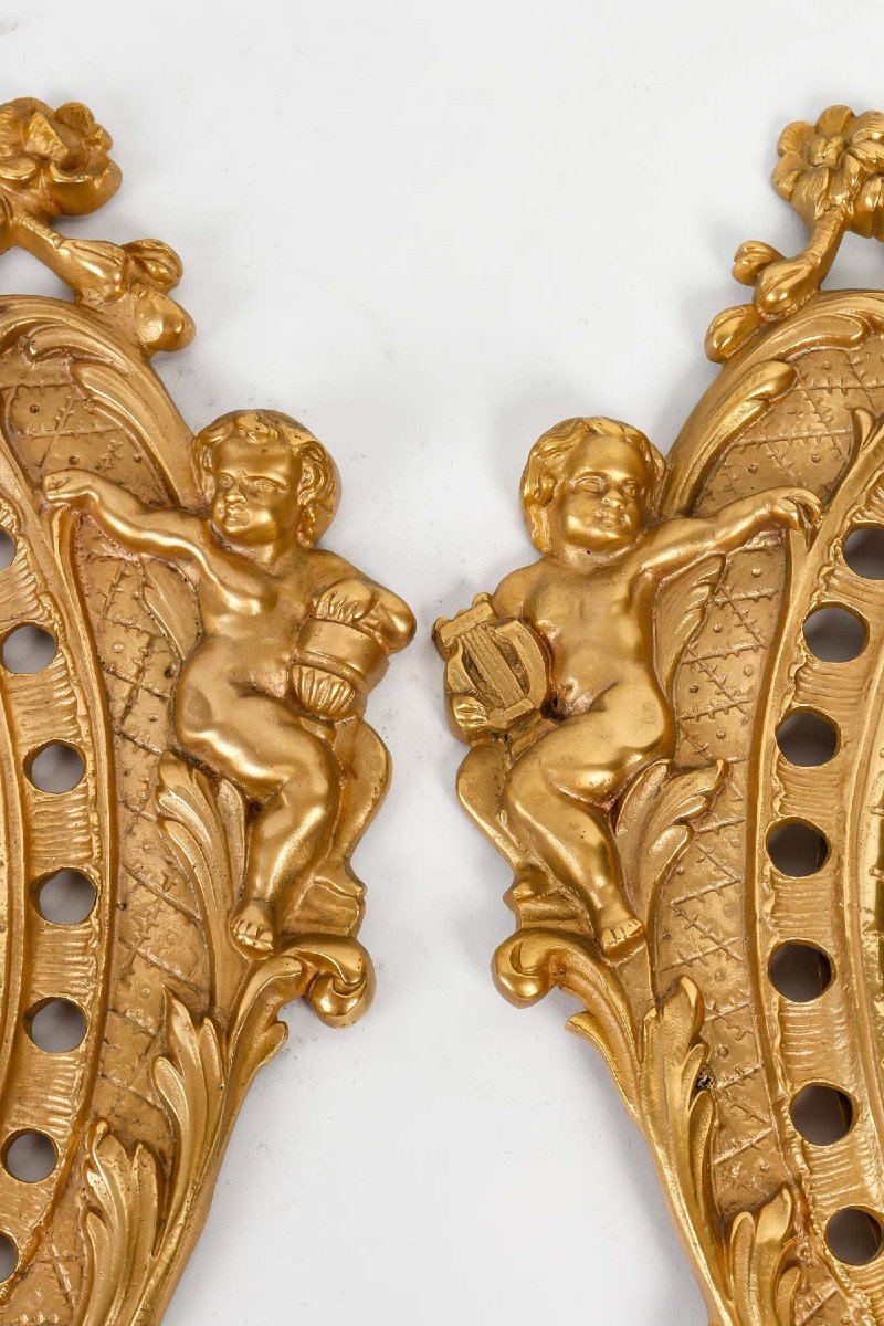 Pair Of Mirrors In Chiselled And Gilded Bronze With The Mask Of Apollo. Circa 1880-photo-3