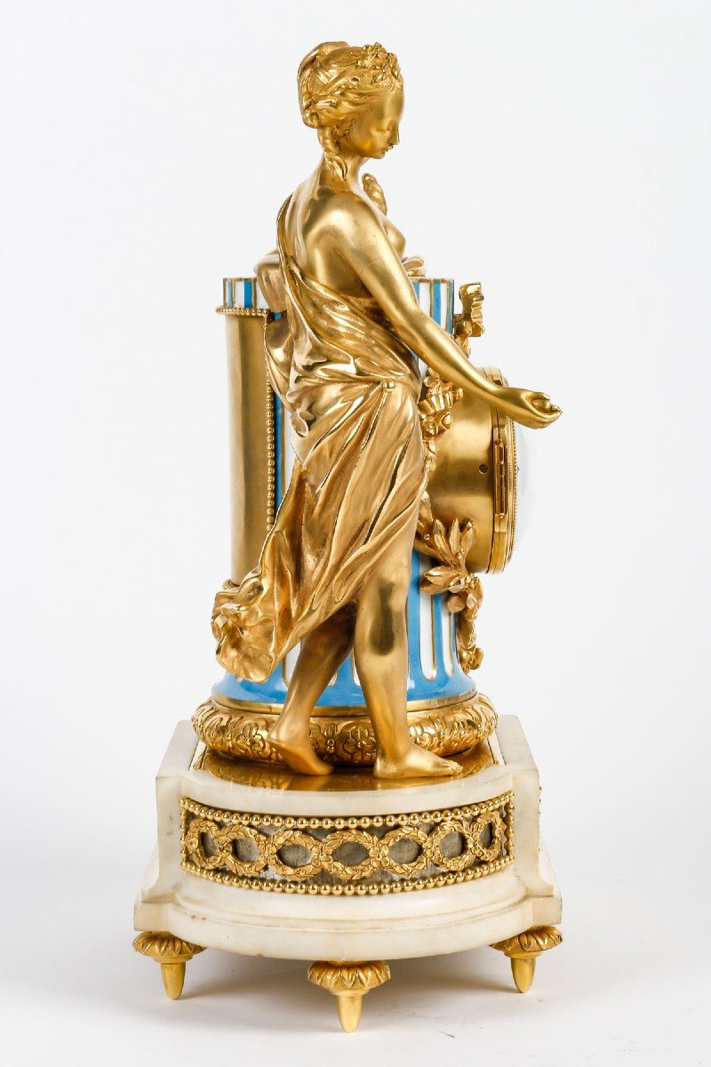 Tenderness And Fidelity - Neoclassical Pendulum In Porcelain, Bronze And Marble. Circa 1860-photo-1