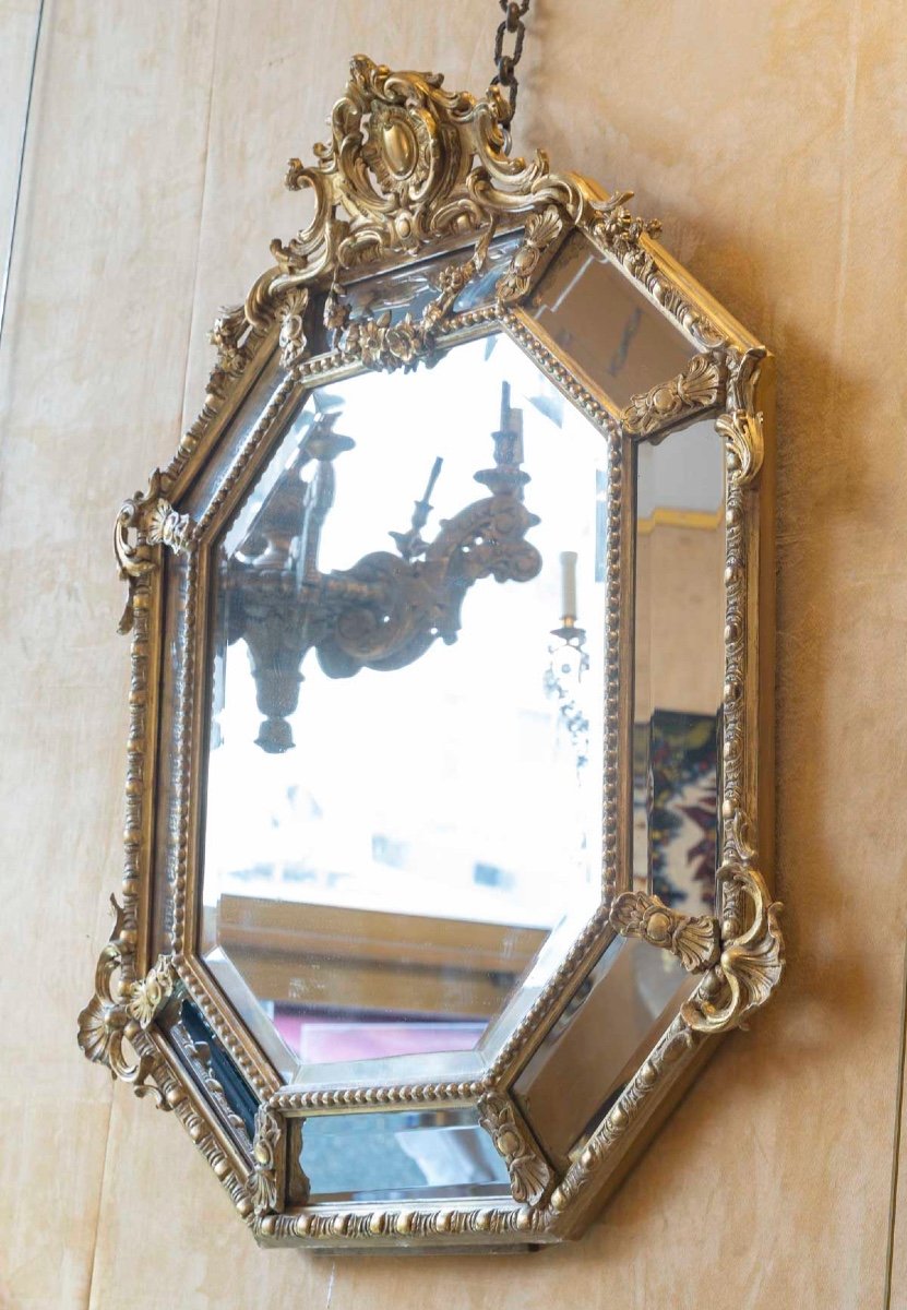 Elegant Louis XV-regency Style Beaded Mirror In Golden Wood. Napoleon III Period.-photo-4