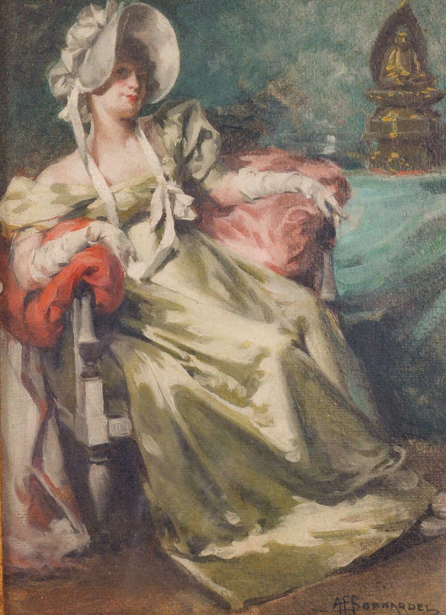 Alexandre, François Bonnardel (1867-1942) - Elegant 1830, Oil On Cardboard Signed. Around 1920