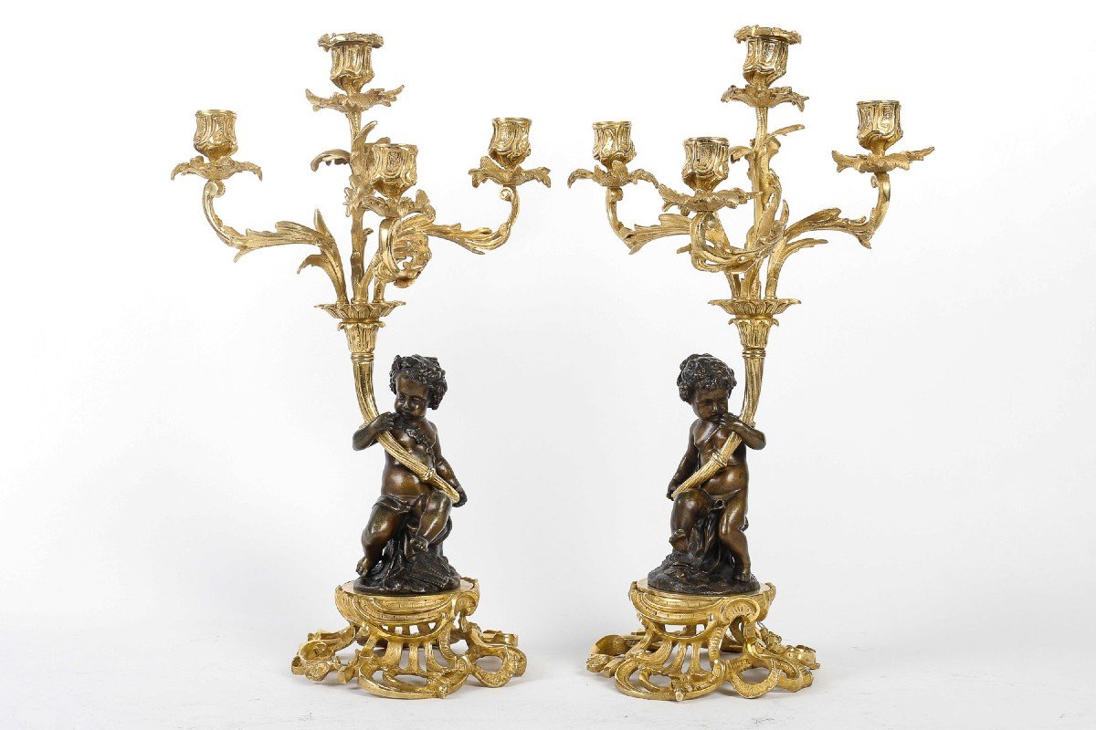 Deniere, à Paris- l'Enfance De Bacchus. Garniture  De Style Rocaille En Bronze. Circa 1850-photo-1