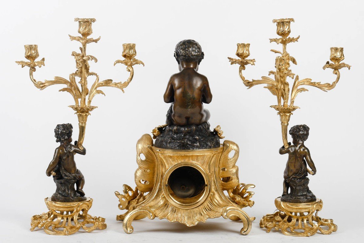 Deniere, In Paris - The Childhood Of Bacchus. Rocaille Style Trim In Bronze. Circa 1850-photo-5
