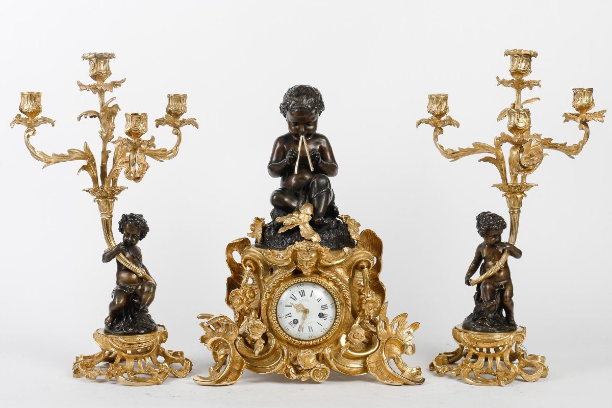 Deniere, In Paris - The Childhood Of Bacchus. Rocaille Style Trim In Bronze. Circa 1850