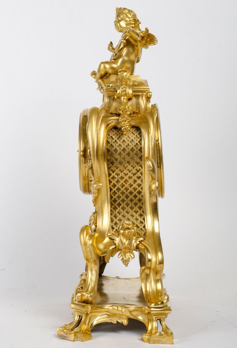 Louis XV Style Standing Cartel In Gilt Bronze To The Genie Of Music, 19th Century.-photo-3
