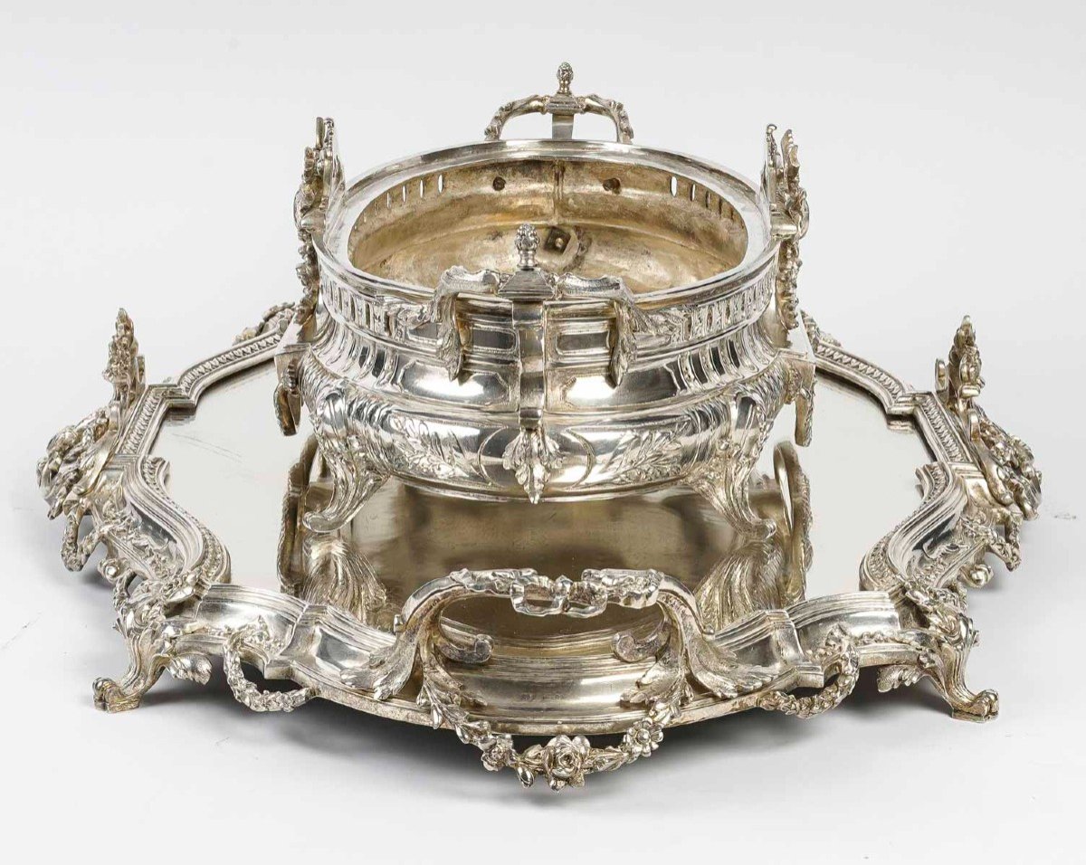 Especially Table And Its Planter In Chiseled Silver Bronze From The Napoleon III Period-photo-2