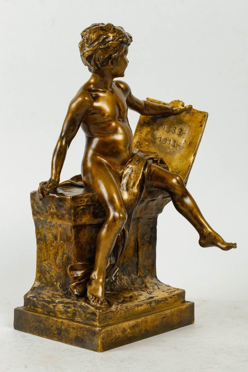 Louis-ernest Barrias (1841-1905), After-the Tabletttes Of History.bronze, 1895-photo-3