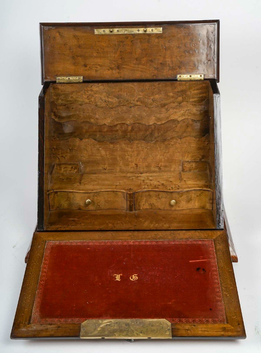  Harmonious Writing Box In Inlaid Rosewood And Thuja From The 19th Century.-photo-3