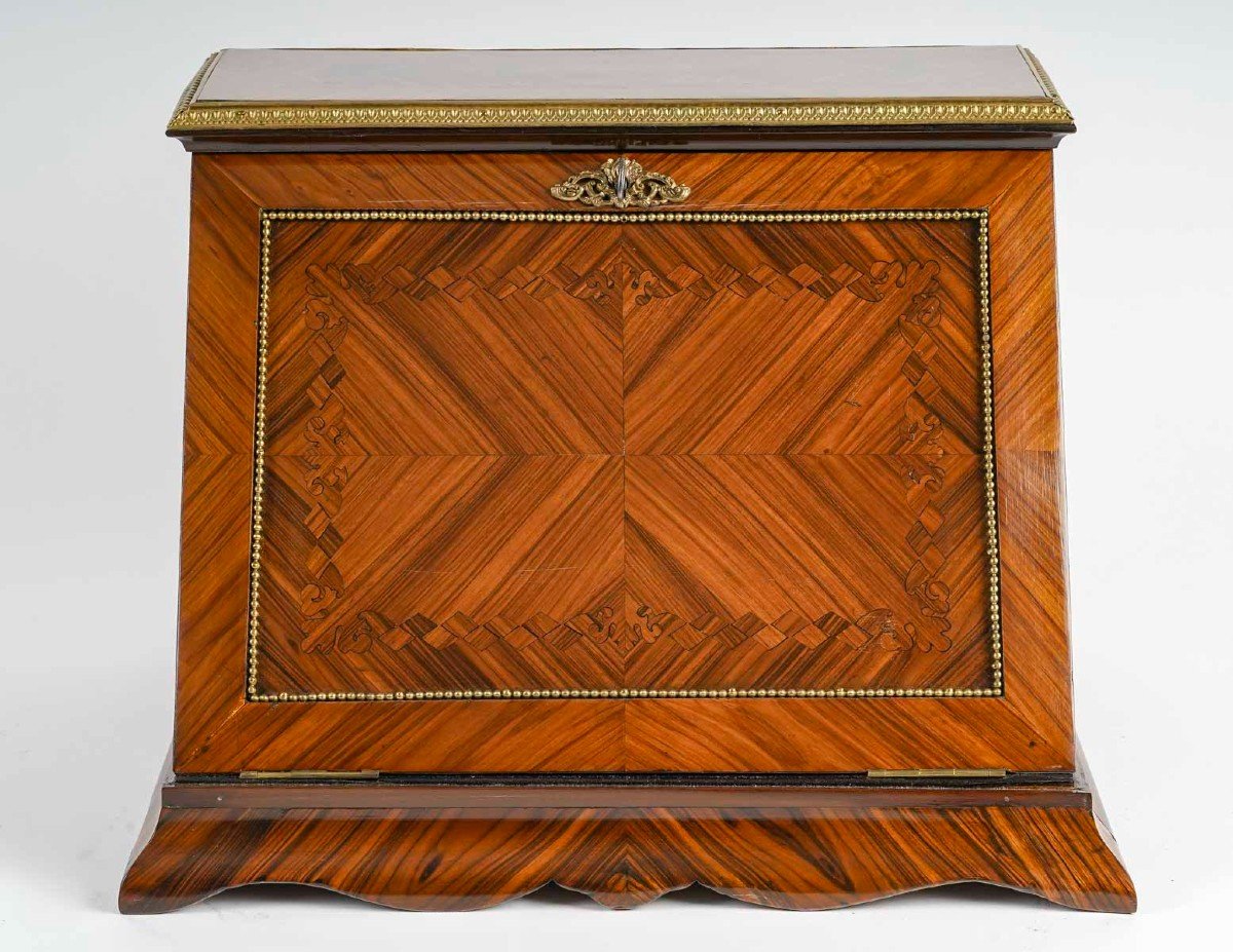  Harmonious Writing Box In Inlaid Rosewood And Thuja From The 19th Century.-photo-2