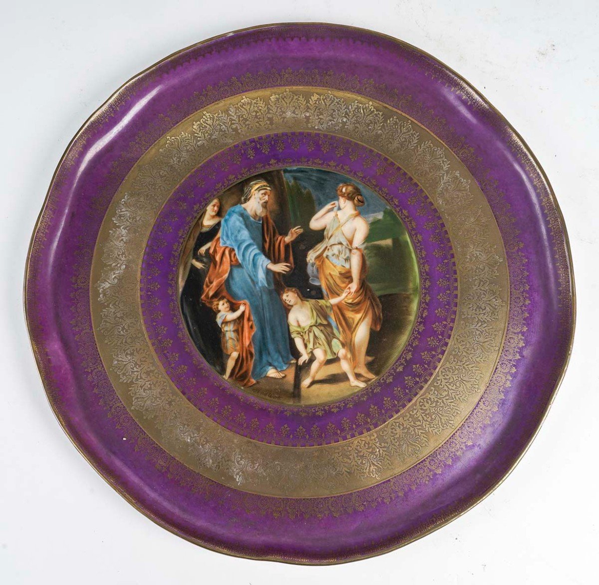 Vienne- Porcelain Tête-à-tête With Historiated Polychrome Decor On A Purple And Gold Background.-photo-3