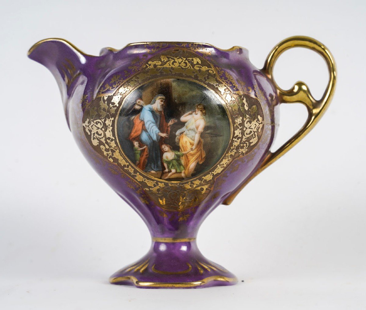 Vienne- Porcelain Tête-à-tête With Historiated Polychrome Decor On A Purple And Gold Background.-photo-3