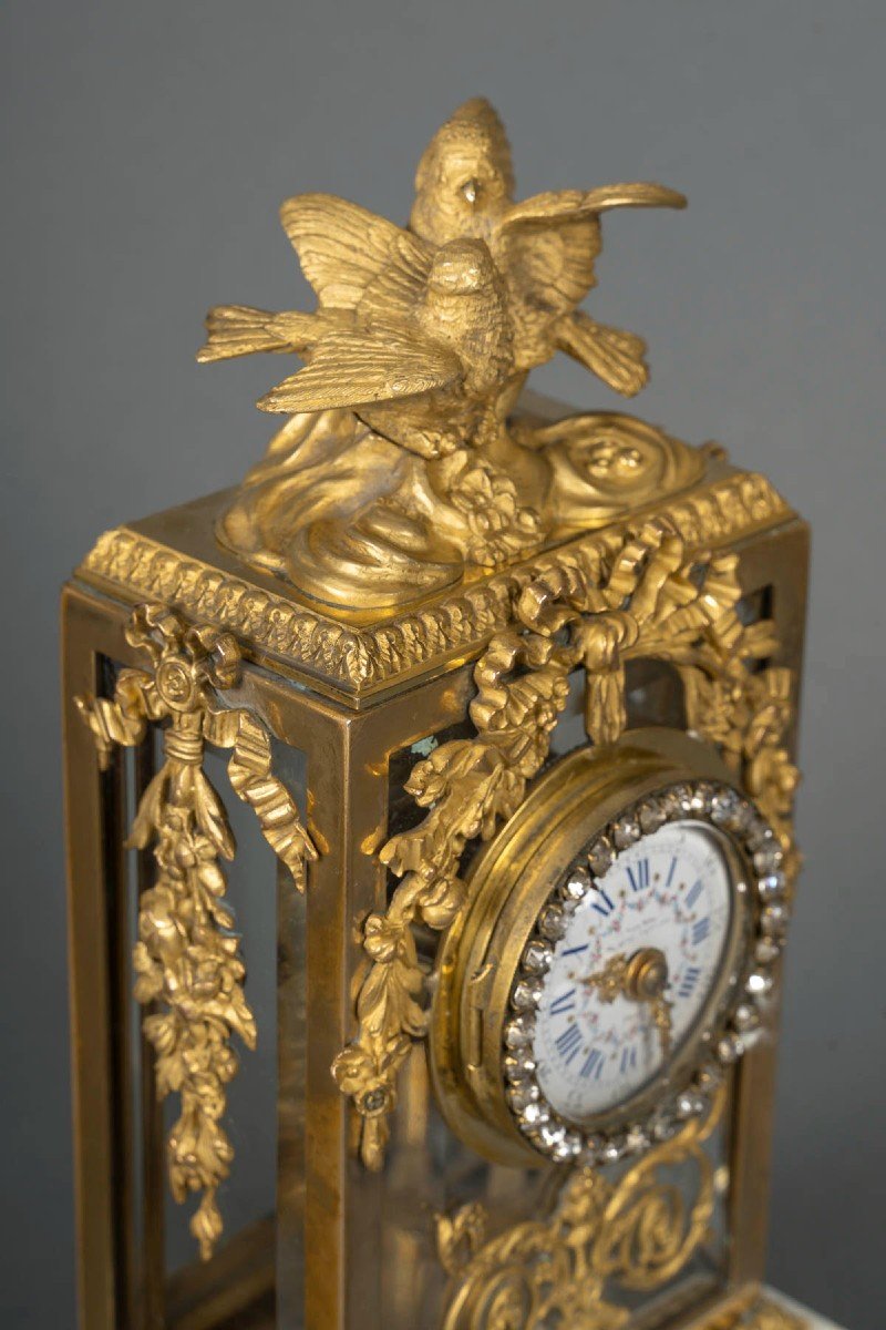Pendulette Cage En Bronze De Style Louis XVI-photo-4