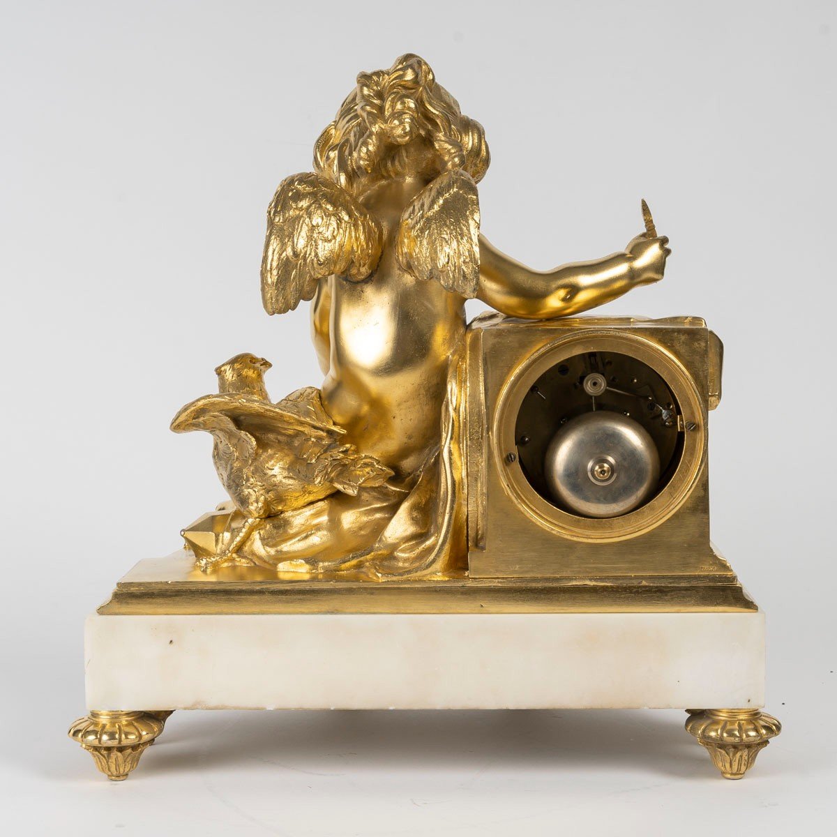 l'Amour Messager- Pendule De Style Louis XVI En Marbre Et Bronze Doré. Modèle De J.-b. Pigalle.-photo-2