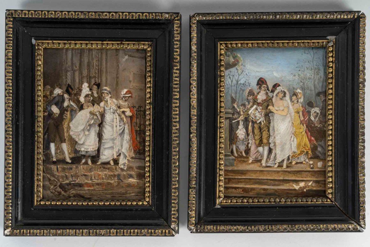 Kaemmerer (after) - Wedding And Baptism Under The Directory. 19th Century Paintings