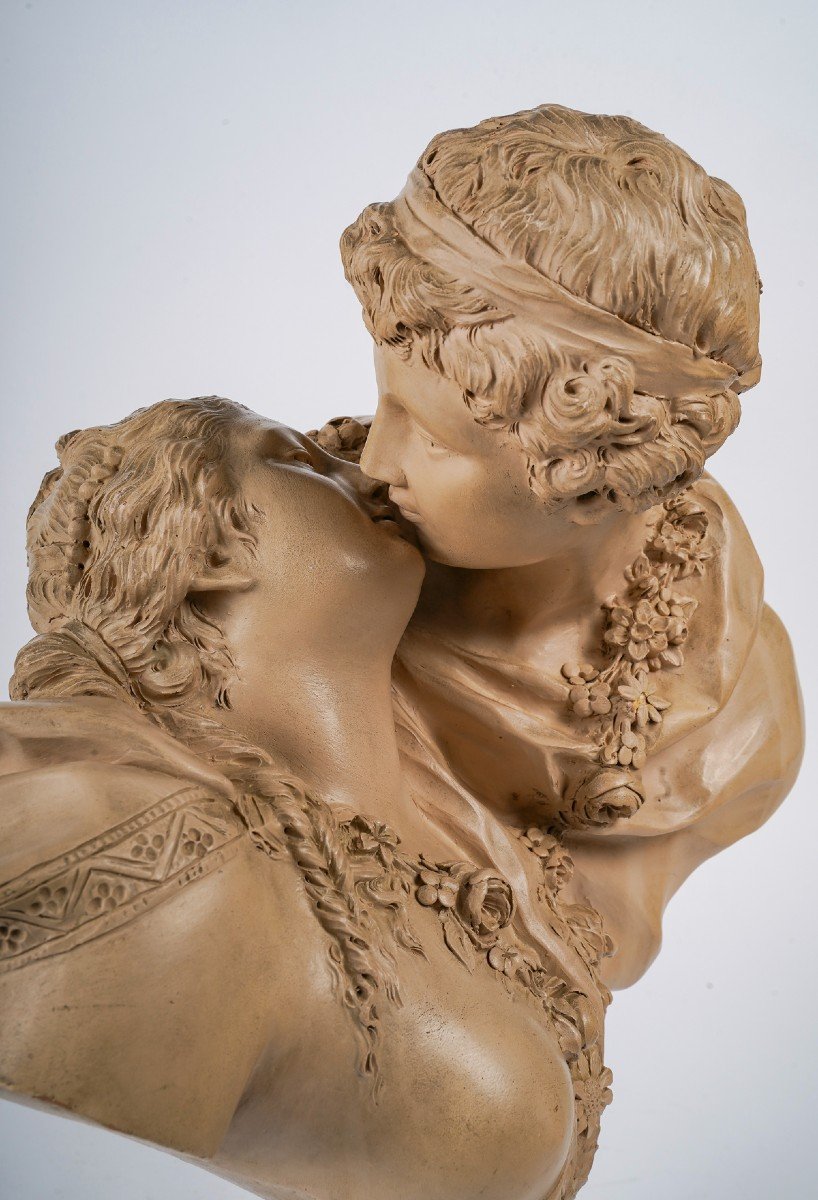 After Houdon - The Kiss Given. Large 19th Century Terracotta.-photo-3