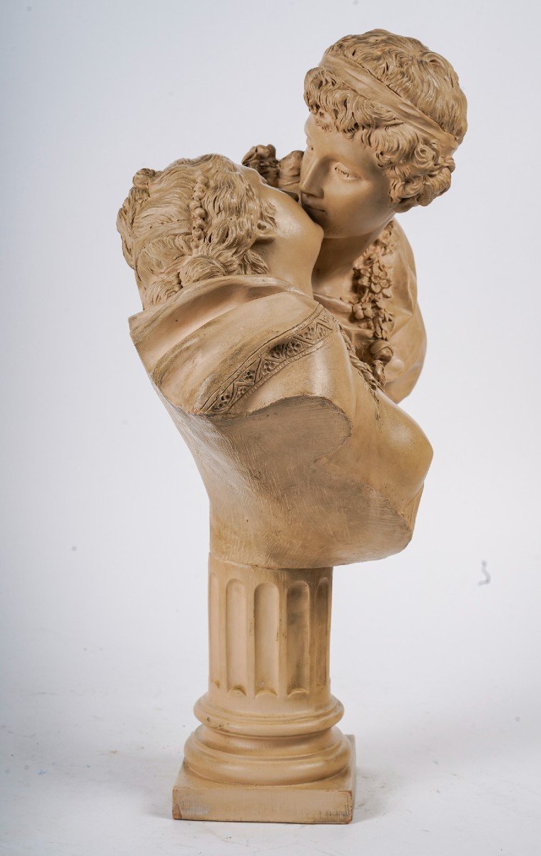 After Houdon - The Kiss Given. Large 19th Century Terracotta.-photo-1