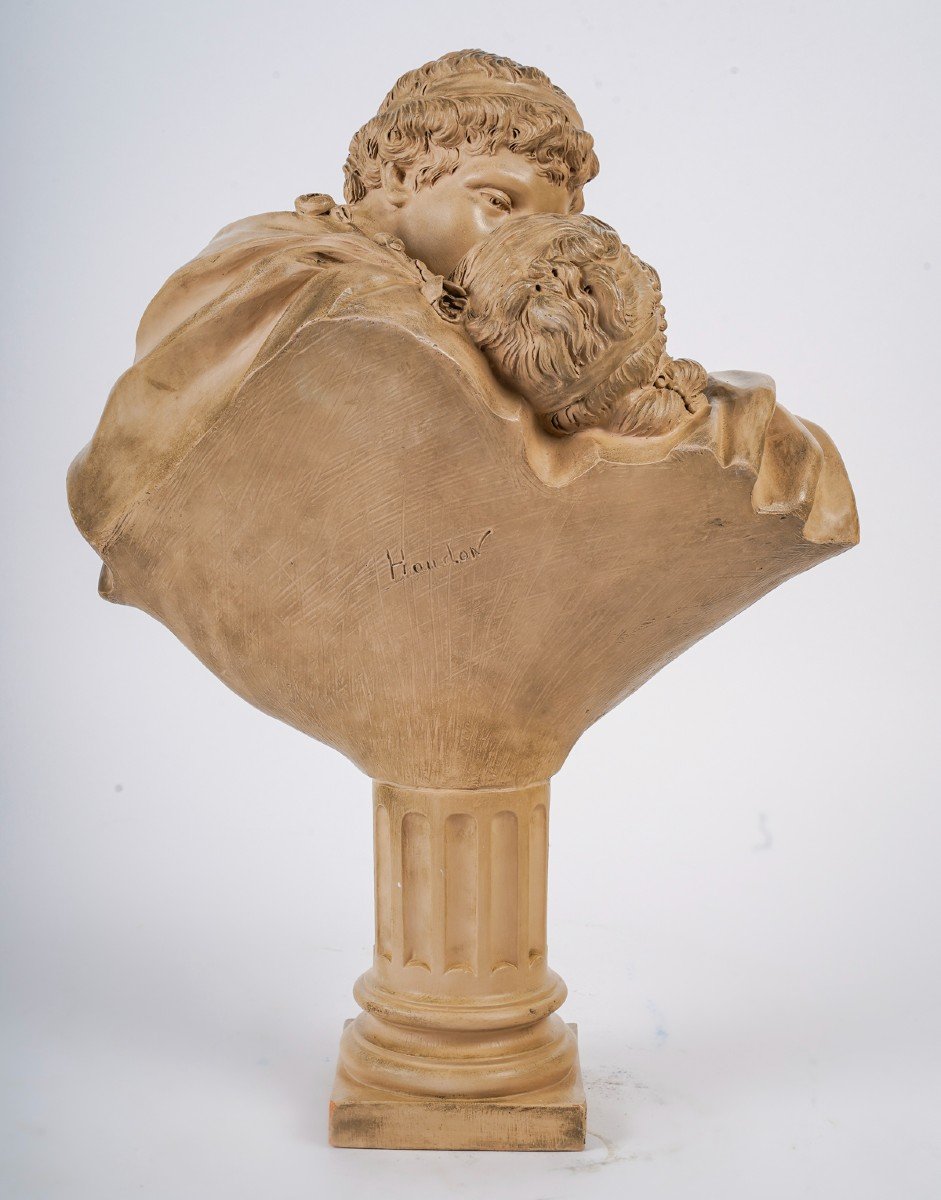 After Houdon - The Kiss Given. Large 19th Century Terracotta.-photo-2