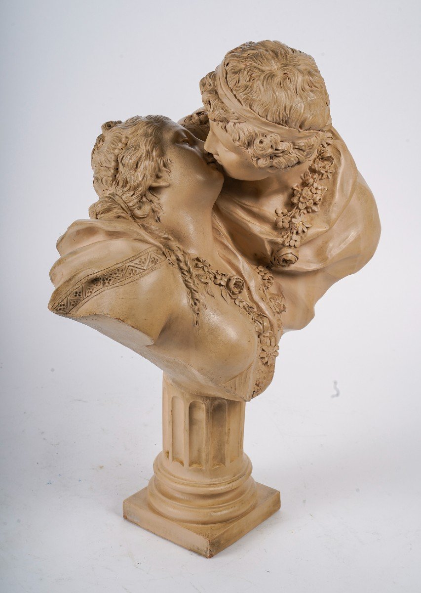 After Houdon - The Kiss Given. Large 19th Century Terracotta.