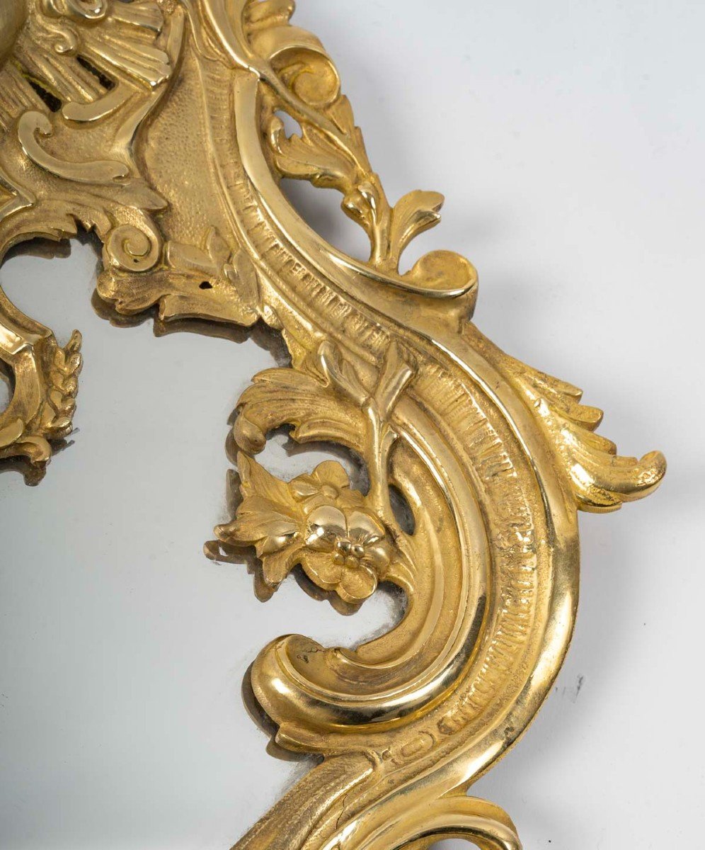 Pair Of Louis XIV Style Gilt Bronze Mirror Wall Lights. 19th Century Period-photo-1