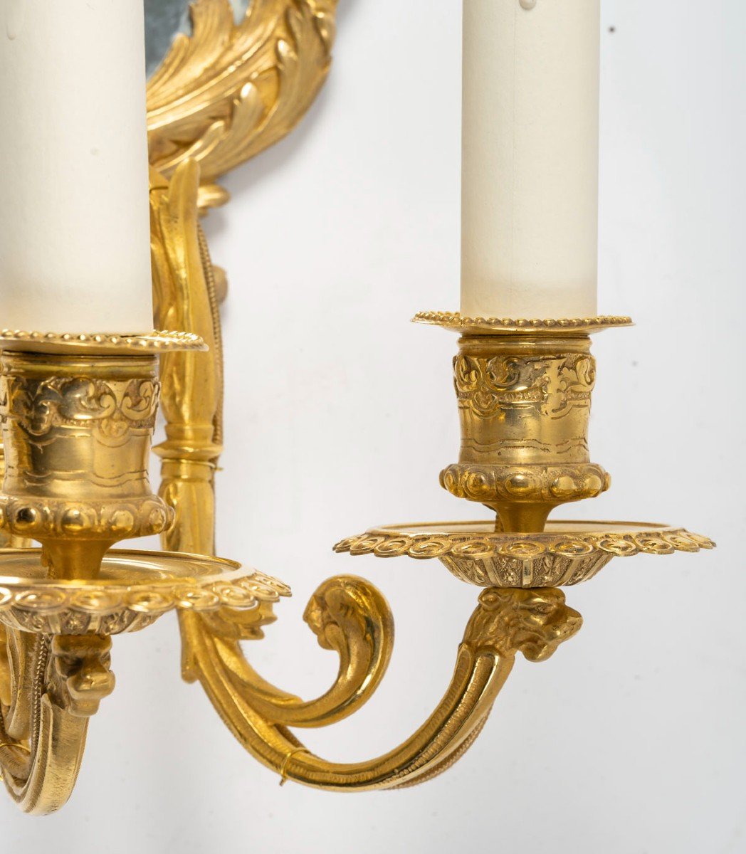 Pair Of Louis XIV Style Gilt Bronze Mirror Wall Lights. 19th Century Period-photo-2