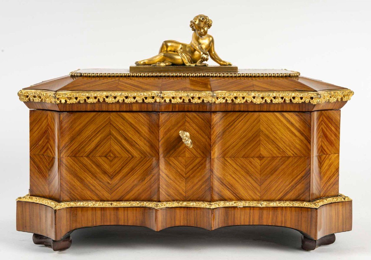 Marquetry And Gilt Bronze Jewelry Box With The Image Of Eve, Circa 1860.-photo-2