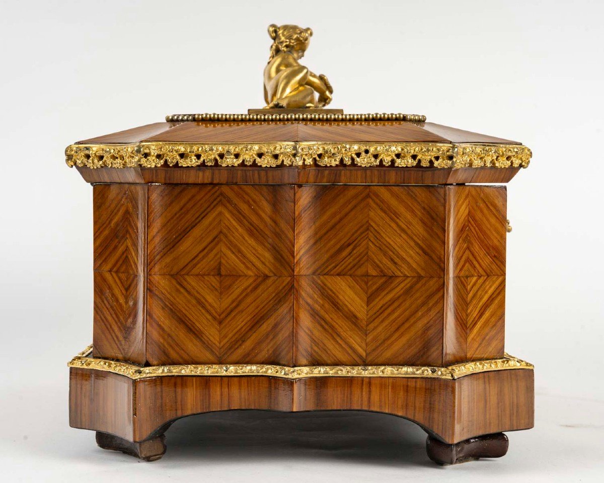 Marquetry And Gilt Bronze Jewelry Box With The Image Of Eve, Circa 1860.-photo-1