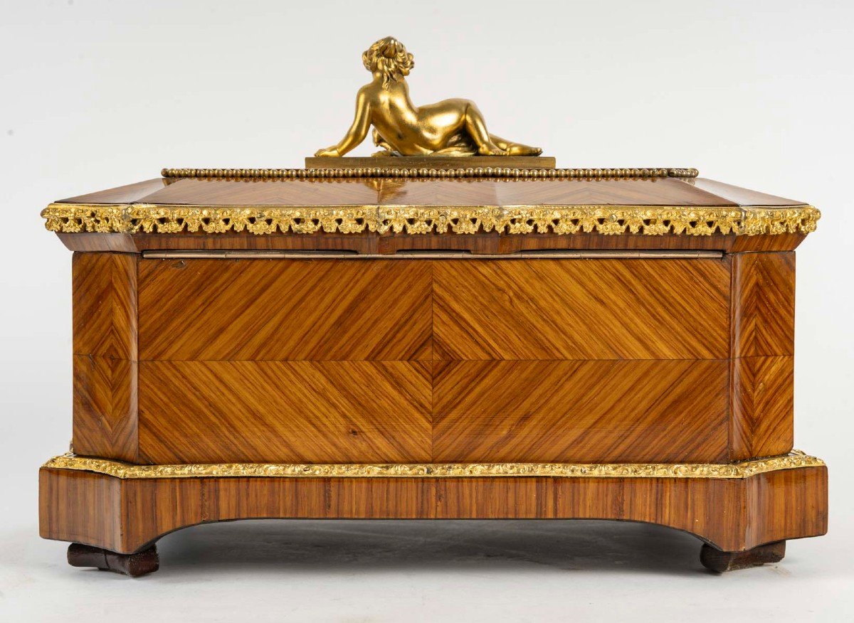 Marquetry And Gilt Bronze Jewelry Box With The Image Of Eve, Circa 1860.-photo-3