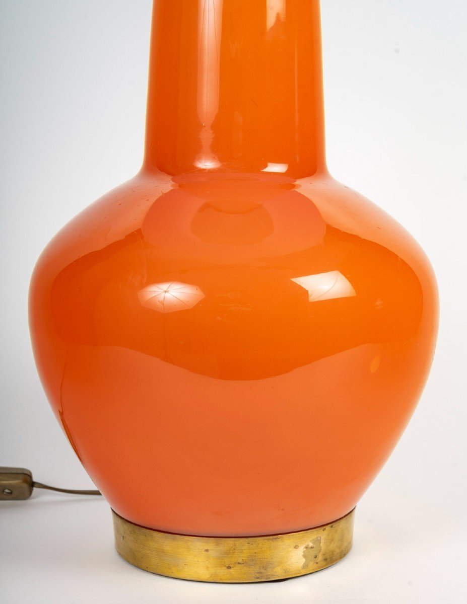 Lampe d'Ambiance En Verre Orange. Circa 1960-photo-4