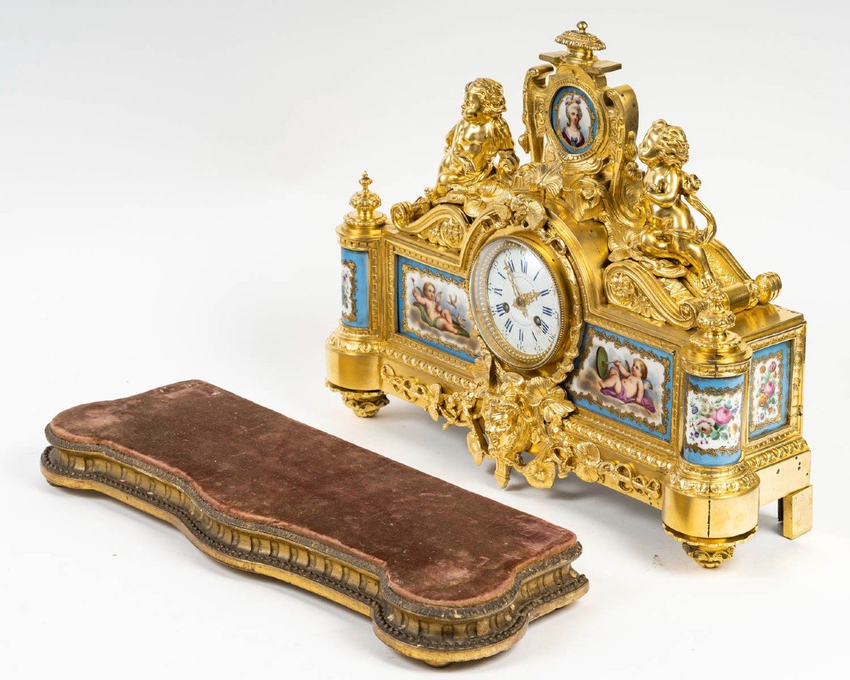 Bourdin, Horloger Du Roy - Restoration Period Clock In Gilt Bronze And Sèvres Porcelain-photo-7