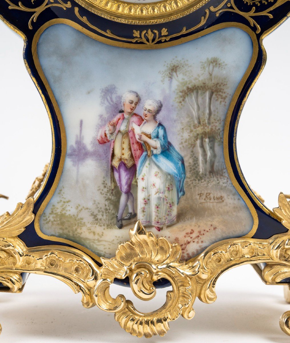 Fantaisie Galante Pour Cartel à Poser Néo Rococo En Porcelaine Et Bronze Doré. Circa 1890-photo-3