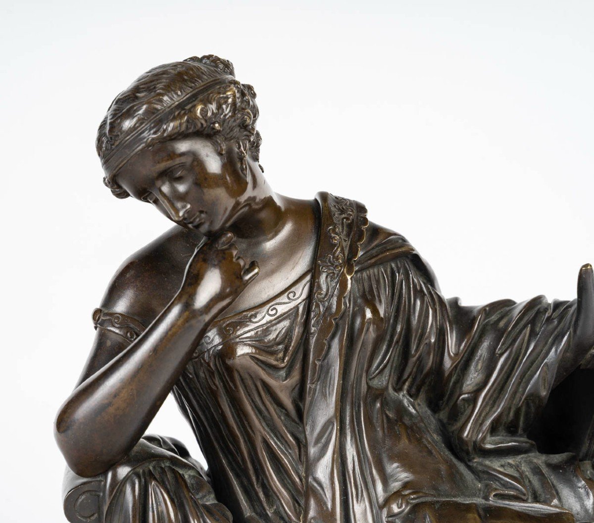 Sappho, Ou l'Inspiration Poétique -statuette En Bronze à Patine Brune. Circa 1860-photo-2