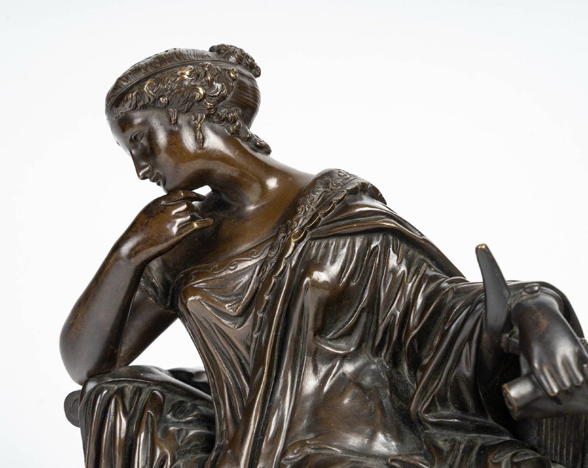 Sappho, Ou l'Inspiration Poétique -statuette En Bronze à Patine Brune. Circa 1860-photo-4