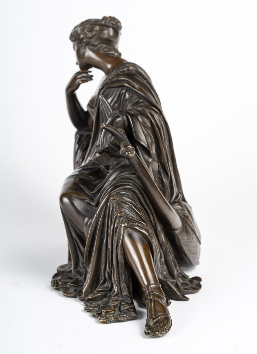 Sappho, Ou l'Inspiration Poétique -statuette En Bronze à Patine Brune. Circa 1860-photo-2