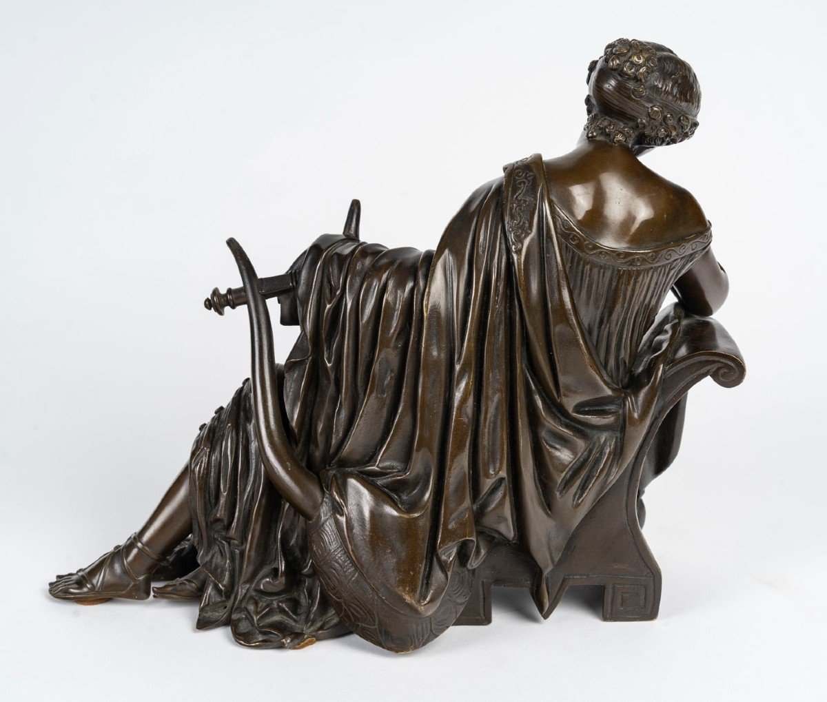 Sappho, Ou l'Inspiration Poétique -statuette En Bronze à Patine Brune. Circa 1860-photo-3