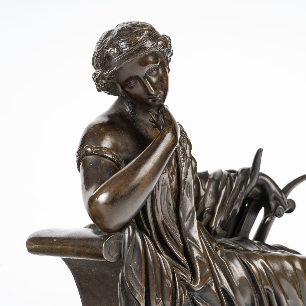 Sappho, Ou l'Inspiration Poétique -statuette En Bronze à Patine Brune. Circa 1860-photo-4