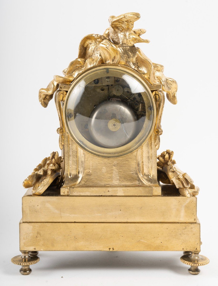 Louis XVI Style Clock, Called "engagement" Clock, In Gilt Bronze And Porcelain, Circa 1860-photo-1