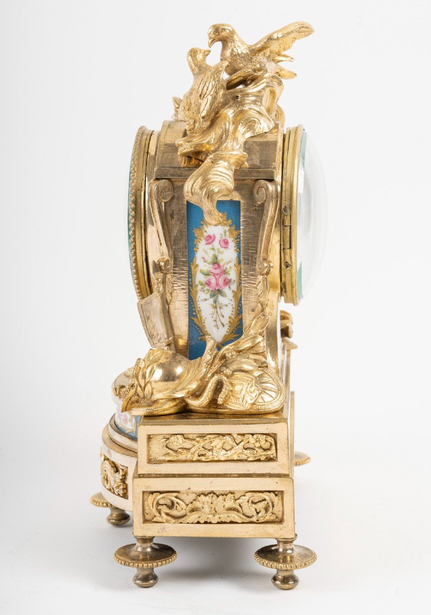 Louis XVI Style Clock, Called "engagement" Clock, In Gilt Bronze And Porcelain, Circa 1860-photo-2