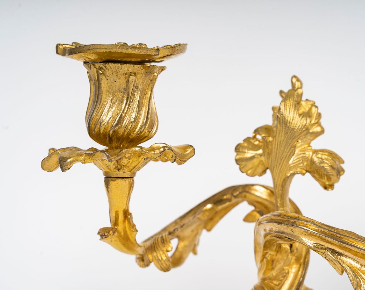  Bouts-de-table " Aux Feuillages Fleuris" En Bronze Doré De Style Louis XV . Circa 1880-photo-3