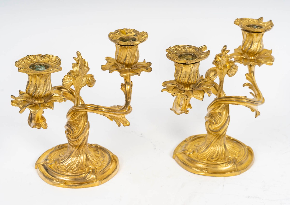  Louis XV Style Gilt Bronze End Tables "with Flowering Foliage". Circa 1880