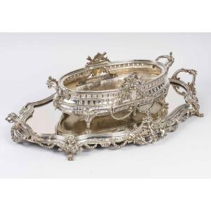 Especially Table And Its Planter In Chiseled Silver Bronze From The Napoleon III Period