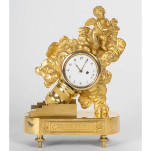 "gare La Bombe" - Consulate Period Gilt Bronze Clock Signed Bastien