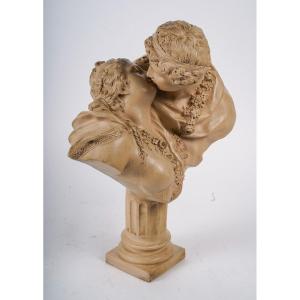 After Houdon - The Kiss Given. Large 19th Century Terracotta.