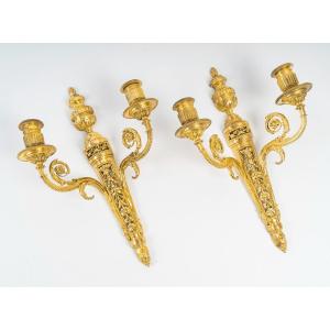 Pair Of Louis XVI Style Gilt Bronze Wall Lights. 19th Century